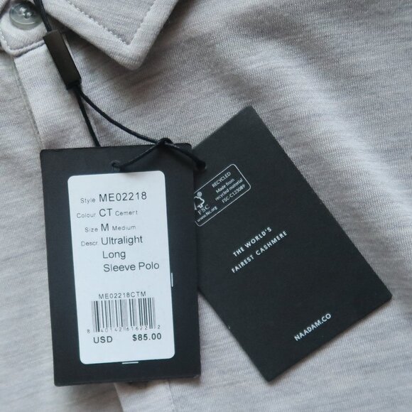 NAADAM Cement Gray Wool Ultralight Long Sleeve Polo Shirt Casual Size M Medium - Picture 6 of 9